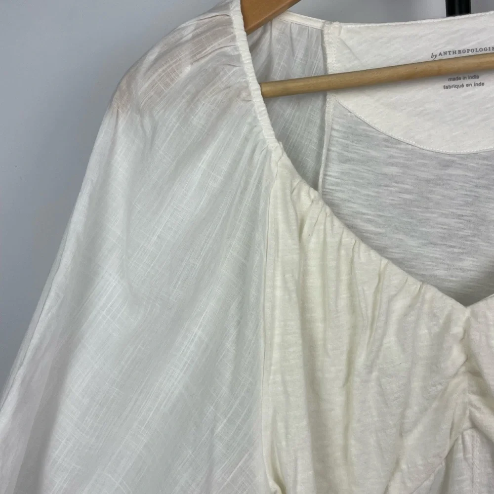 Anthropologie Ivory White Long‎ Puff Sleeve Multimedia Romantic Blouse